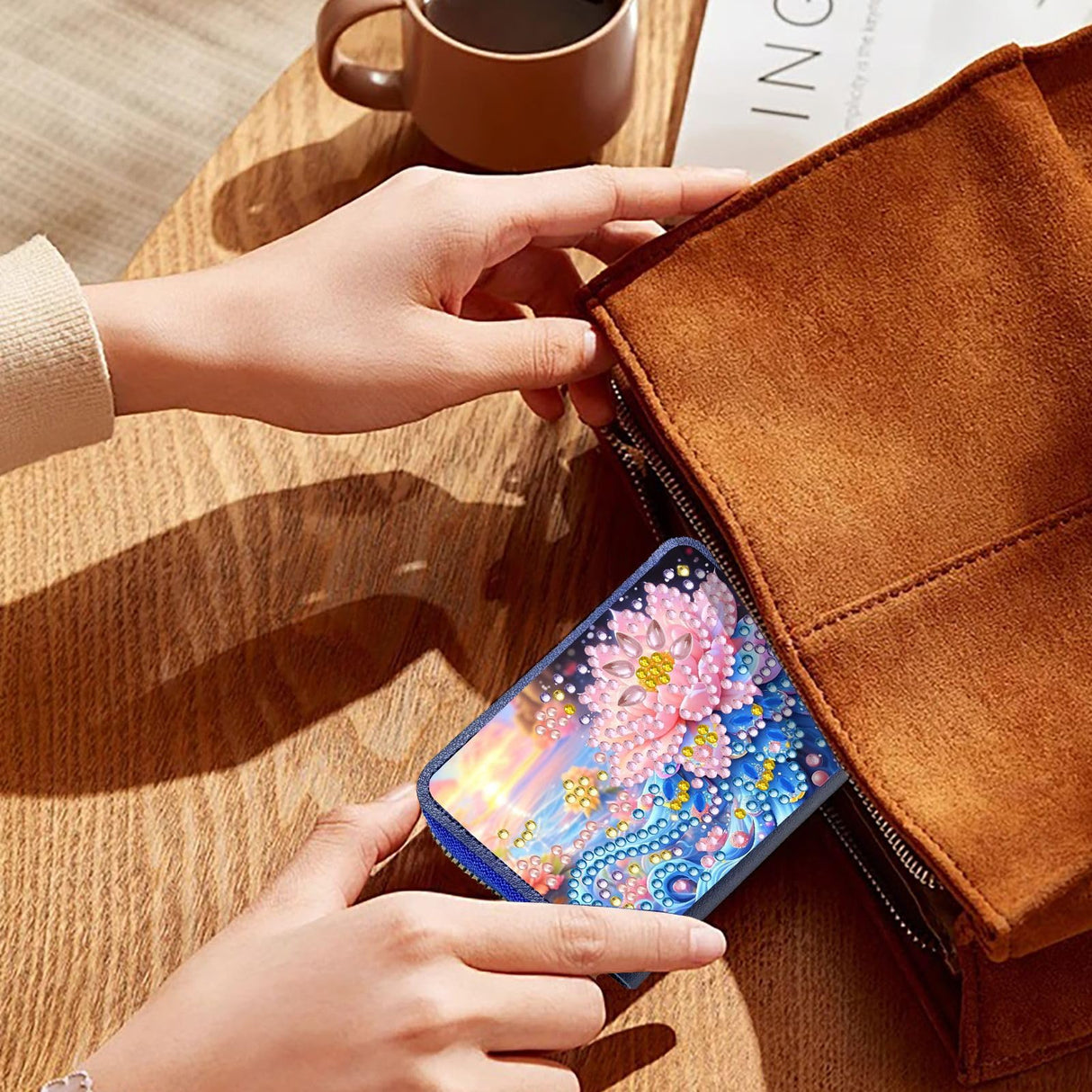 ARTopet 2Pcs Credit Card Holder Diamond Art Painting PU Wallet ID Card Case Zipper Anti-demagnetization Business Accordion Wallet Crafts Gift for Women Men Travel-02 ARTopet