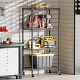 SINGAYE 4 Shelves Storage Shelf Wire Closet Bathroom Organizers Metal Pantry Kitchen Garage Shelving Unit Laundry Room Organization Home Rack Net Basket Black with Wheels SINGAYE