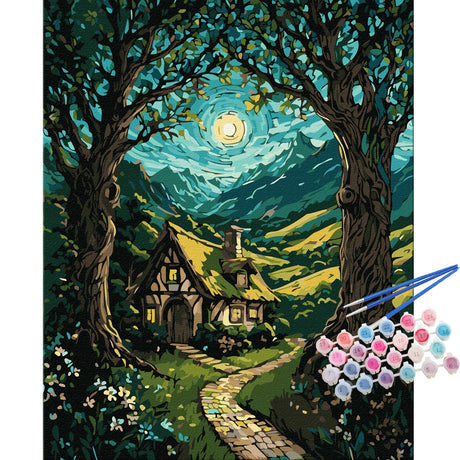 TOCARE Cabin Paint by Numbers Kit for Adults, Cabin in The Moonlit Forest Adult Paint by Number Canvas,Adults' Paint-by-Number Kits Nature Scenery 16x20inch (Without Framed) TOCARE