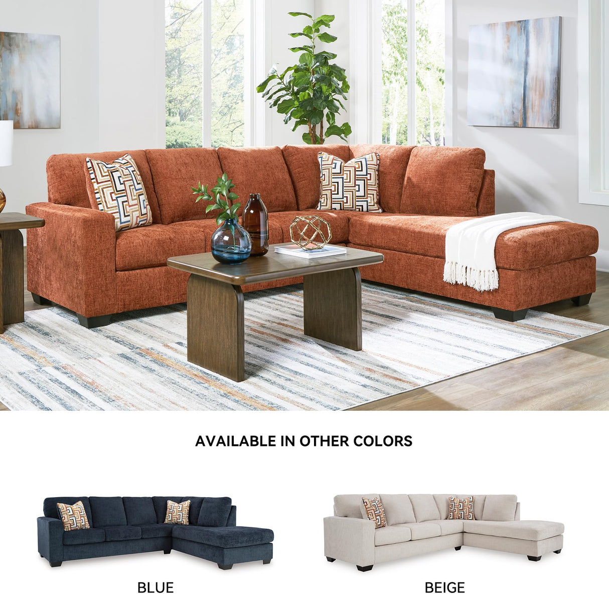 Signature Design by Ashley Aviemore Casual L-Shaped 2-Piece Sectional with Chaise for Living Room, Orange Signature Design by Ashley