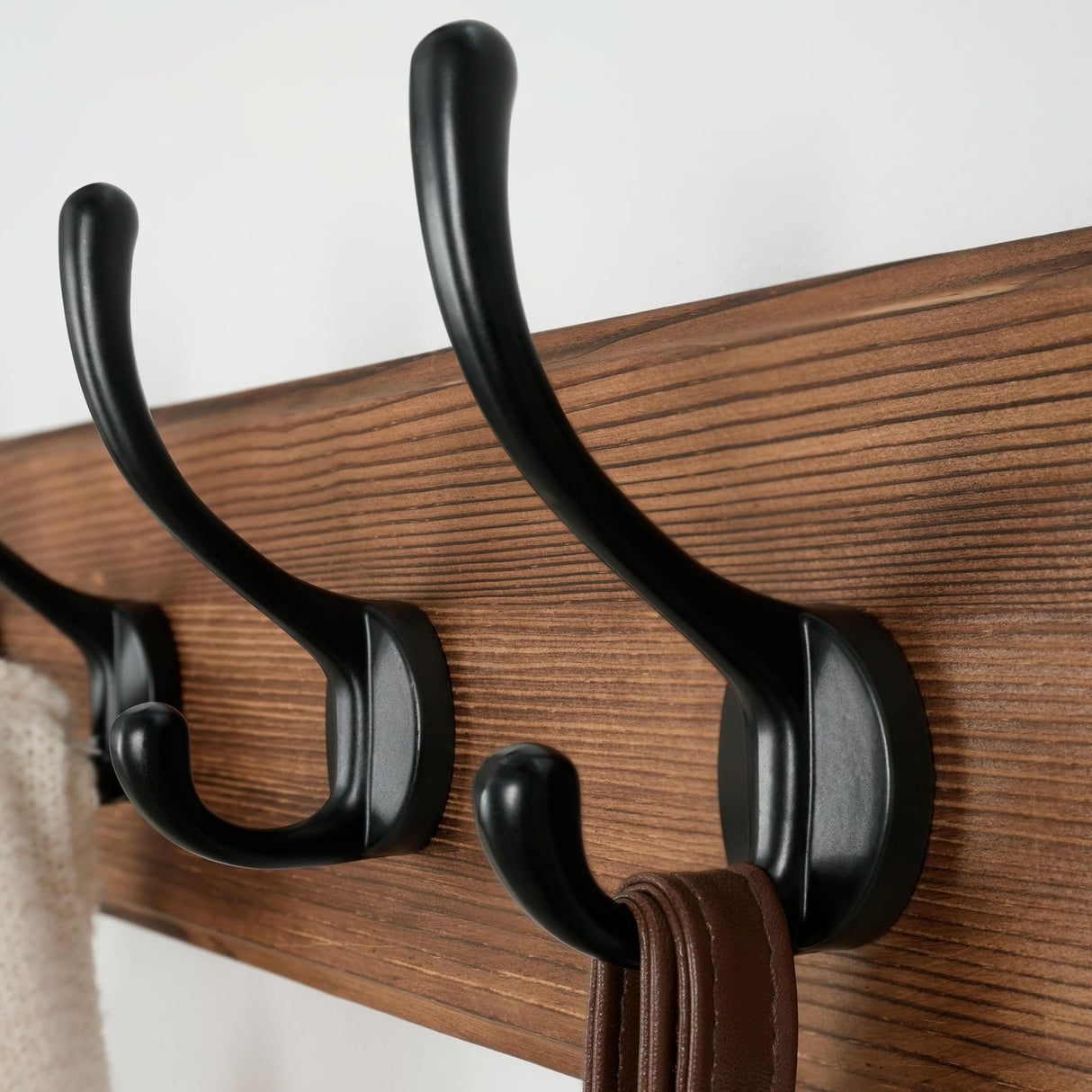Dseap Coat Rack Wall: Patented, Heavy-Duty, 17.4" Long 5-Double-Hooks Wooden Wall Mounted Coat Rack Coat Hanger Hook Rail for Winter Coats Hat Jacket Clothing, Natural & Black Dseap
