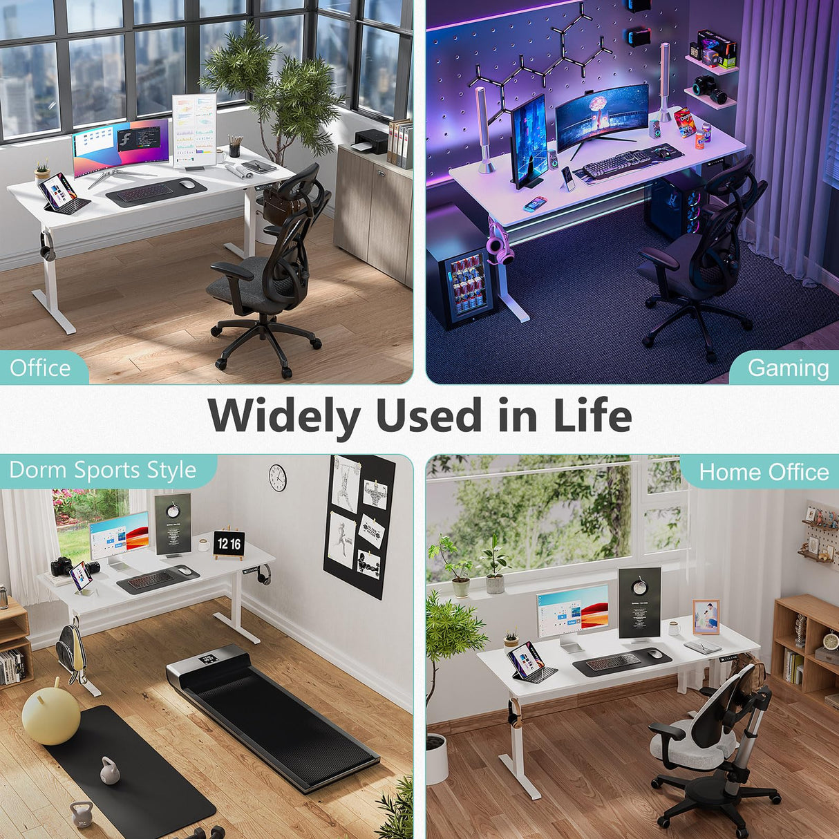 VVENACE 55 x 24 Electric Standing Desk Adjustable Height 4 Memory Preset, 4 Wheels, 2 Headphone Hook, Home Office Desk, Stand Up Sit Stand Desk Computer Table, Splice Board White VVENACE