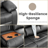 FONTOI Leather Recliner Sofa Couch, 3-Seater Home Theater Seating Reclining Sofa, Power Reclining Couch with Cup Holders & Drop Down Table for Living Room Furniture Sets, Black FONTOI