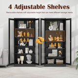 SteeLoong 71" Glass Display Cabinet with Lock,Curio Cabinet with Glass Doors, Metal Display Case with 4 Adjustable Shelves, Black Bookcase Locking Storage Cabinets for,Liquor,Commercial SteeLoong
