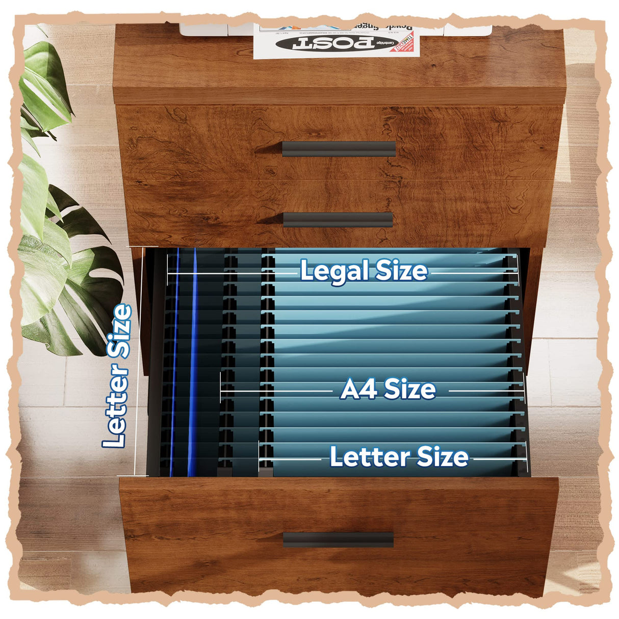 DEVAISE 3 Drawer File Cabinet for Home Office, Wood Under Desk Filing Cabinet, Rolling Printer Stand with Wheels, Walnut DEVAISE