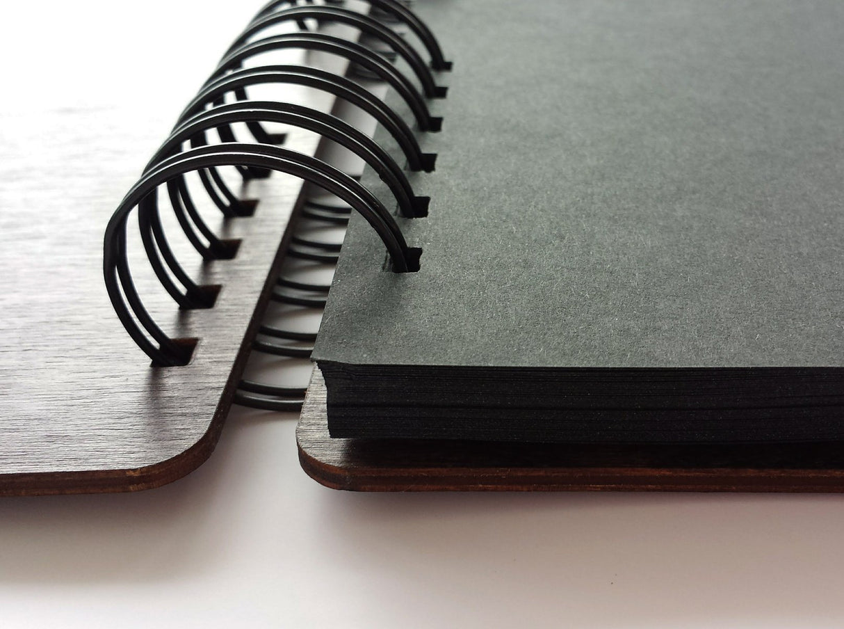 Personalize It Wooden Rustic Book 11" x 8.5" : Made in USA (All Black Cardstock Inside Pages, Front Cover Burnt Cocoa Wood) DIY Scrapbook Album Guestbook Photo Guest Book Sketch Pad Personalize It