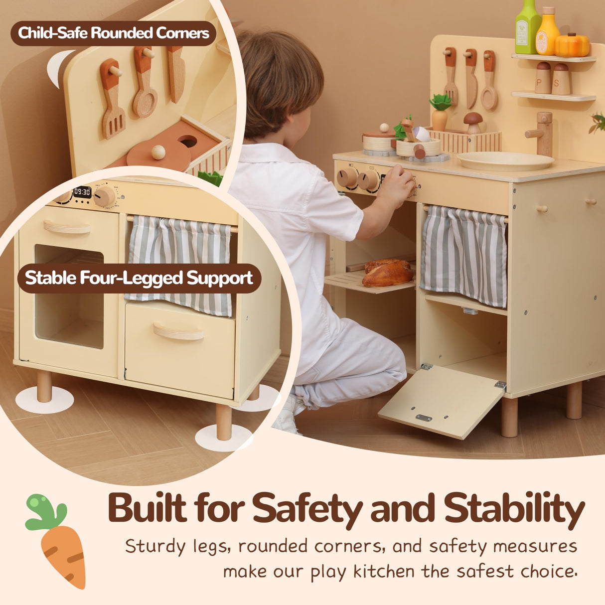 Leeshyah Play Kitchen for Kids, Classic Wooden Kitchen Playset with Food Accessories Set Ideal for Creative Pretend Play, Suitable for Toddlers, Girls & Boys Ages 3+ Leeshyah