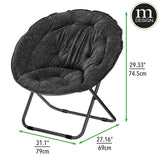 mDesign Urban Papasan Folding Moon Chair - Large Saucer UFO Chair with Collapsible Metal Frame - Fuzzy Foldable Dish Seat for Home Office, Living Room, Dorm Room, and Bedroom - Black mDesign