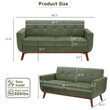 Kingfun 65.2" W Loveseat Sofa, Mid Century Modern Decor Love Seat Couches for Living Room, Button Tufted Upholstered Furniture, Solid & Easy to Install Small Couch for Bedroom Office Apartment, Green Kingfun