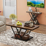 Espelism Coffee Table with Storage Industrial 3 Tier Center Living Room Table Farmhouse Wooden Rectangle Cocktail Rustic Tea Table for Office Bedroom(Brown)