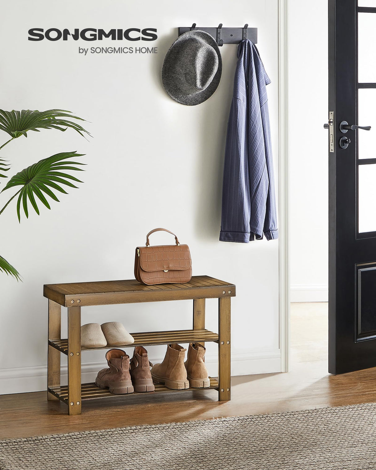 SONGMICS Shoe Rack Bench, 3-Tier Bamboo Shoe Storage Organizer, Entryway Bench, Holds Up to 286 lb, 11.3 x 27.6 x 17.8 Inches, for Entryway Bathroom Bedroom, Yellow Brown ULBS04WL SONGMICS