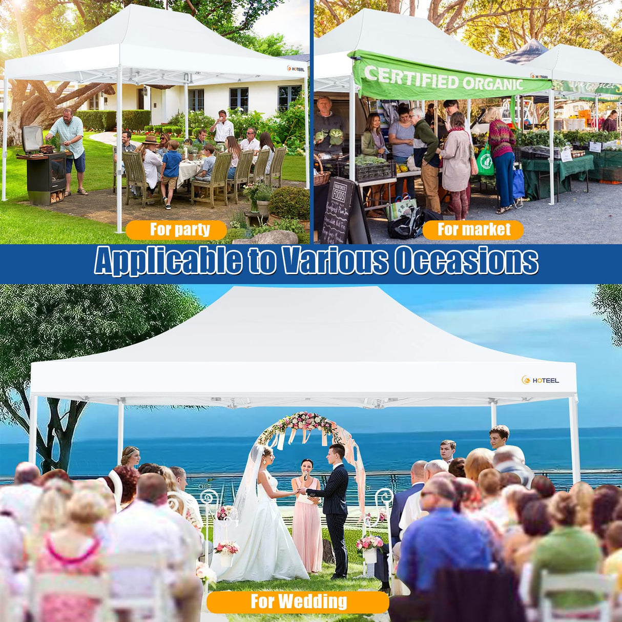 HOTEEL 10x15 Pop up Canopy Tent for Parties, Heavy Duty Easy Setup Tent Without Sidewalls, Outdoor Commercial Instant Gazebo for Wedding Event, with Roller Bag & Sand Bags, White(Hexagonal Frame) Hoteel