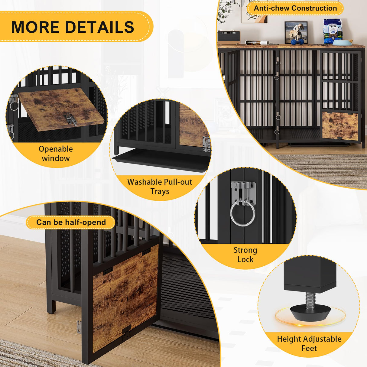 BOINN Large Dog Crate Furniture, 63 inch Heavy Duty Double Dog Crate with Divider, Extra Large Dog Kennel Furniture with Removable Trays for Medium Large Dogs BOINN