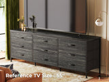 Huuger 9 Drawer Dresser, 63 Inch Dresser TV Stand for 55, 65, 70 Inch TV, Entertainment Center with Drawers, Large Long Fabric Dresser for Bedroom, Closet, Charcoal Black Wood Grain Print,8730D Huuger