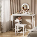 KAI-ROAD Makeup Vanity Desk with Mirror and Lights - Small White Vanity Table with Chair, Power Outlet, Modern Make Up Vanitys Desks Set, Dressing Table for Girls Bedroom KAI-ROAD