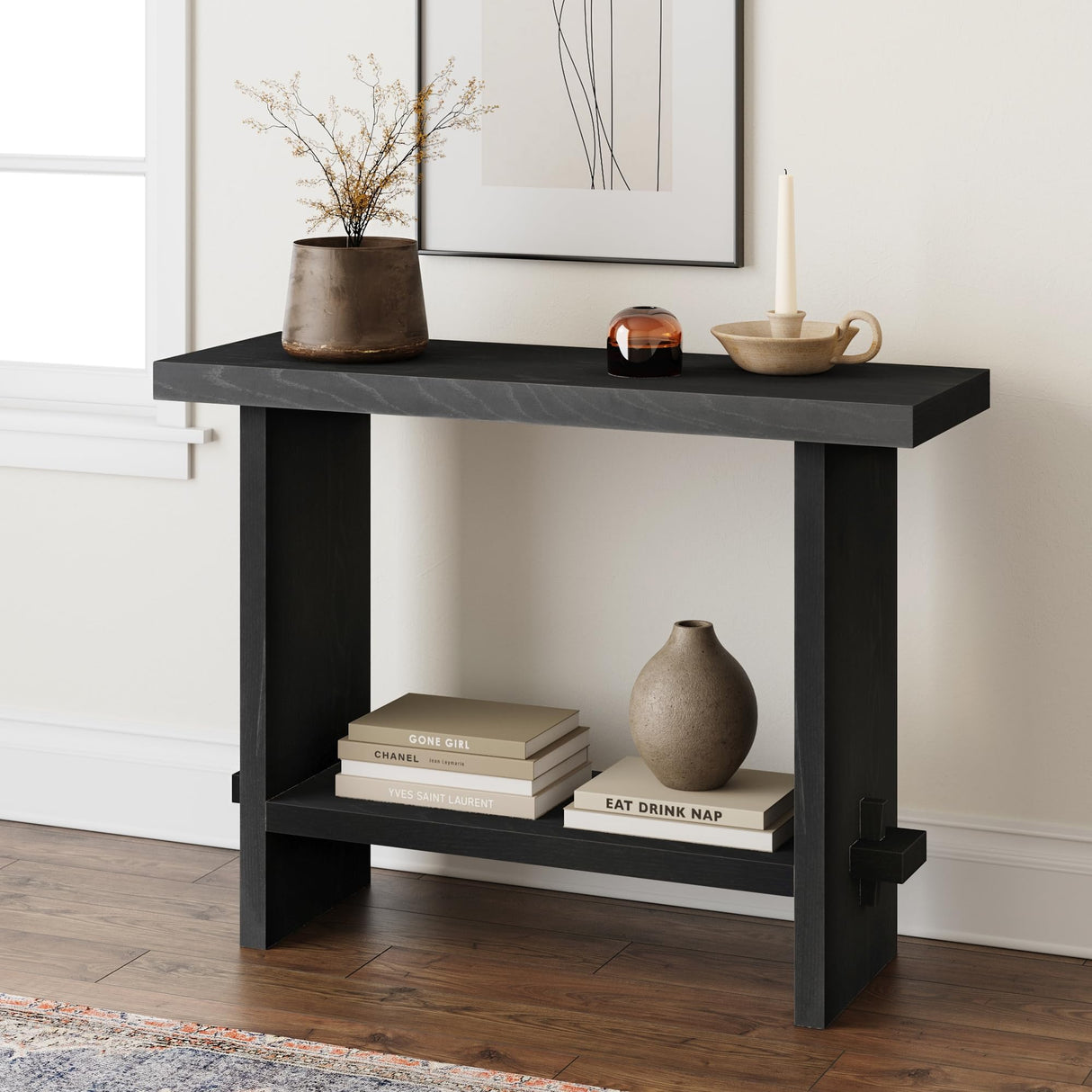 Nathan James Virgo Wood Accent Storage Console Sofa Table, for Entryway, Hallway or Living Room, Reclaimed Black Oak Nathan James