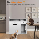 DOUSY Large Cat Litter Box Enclosure, Wooden Washroom Cabinet with Barn Door, Hidden Cat House Side Table, Grey DOUSY