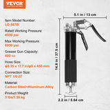VEVOR Grease Gun, 6000 PSI Heavy Duty Pistol Grip Grease Gun, Grease Gun Kit with 14 oz Load, 17.72 Inch Flexible Hose, 1 Flat Couplers, 1 Pointed Coupler, and 1 Bent Metal Pipe VEVOR