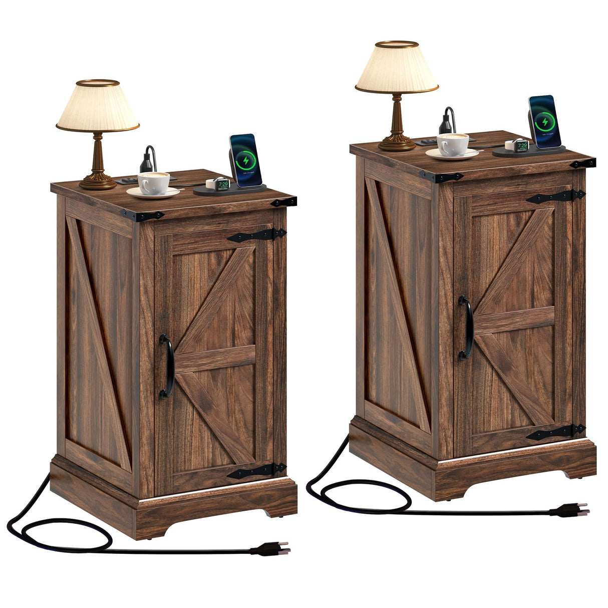 YITAHOME Farmhouse End Table Living Room, Side Table with Charging Station & Adjustable Storage Shelf, Nightstand Bedside Table Coffee Table for Bedroom, Living Room, Walnut YITAHOME