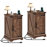 YITAHOME Farmhouse End Table Living Room, Side Table with Charging Station & Adjustable Storage Shelf, Nightstand Bedside Table Coffee Table for Bedroom, Living Room, Walnut YITAHOME