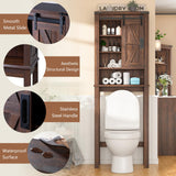 LUXOAK Farmhouse Over The Toilet Storage Cabinet, 68" Tall Bathroom Storage Cabinet with Sliding Barn Door & Adjustable Shelves, Above Toilet Storage for Bathroom, Laundry Room, Reclaimed Barnwood LUXOAK