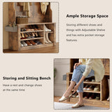 Aiho Entryway Hall Tree with Bench and Storage, 3-in-1 Hall Tree with Coat Rack, Adjustable Shoe Bench, 2-Tier top Storage, for Hallway, Entryway, Bedroom, Rustic Brown Aiho