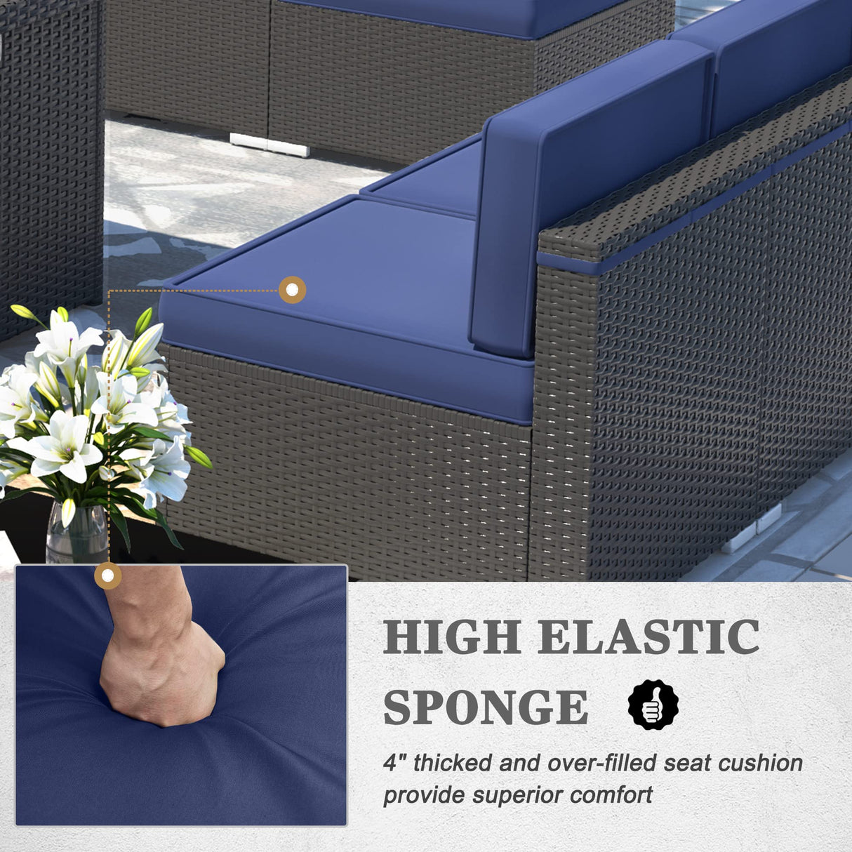 Vakollia 15 Pieces Patio Furniture Set with 44" Propane Gas Fire Pit Table, Outdoor Sectional Wicker Conversation Sofa Sets with Coffee Table Vakollia