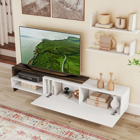 Tangkula White TV Stand with 2 Wall Shelves, Modern Entertainment Center for TVs up to 80 Inches, TV Cabinet with 2 Storage Compartments and Cabinet, Media Console Table for Living Room, Study (White) Tangkula