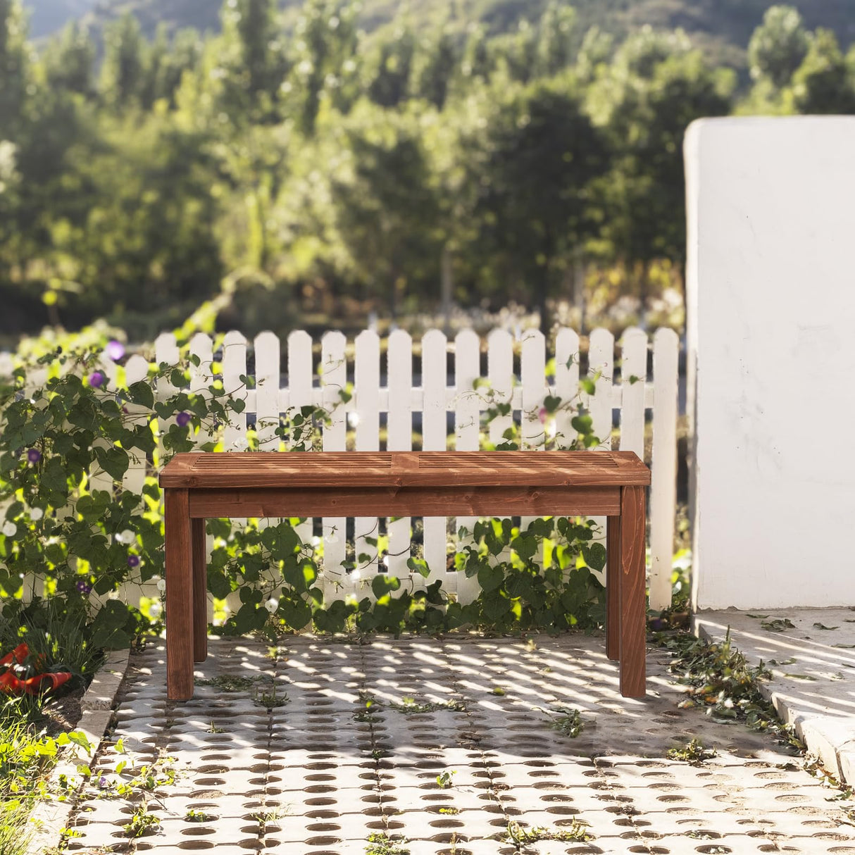 VINGLI Outdoor Wooden Bench, 40” Porch Bench Outdoor Backless Garden Bench, Small Outdoor Bench for Deck Patio Entryway VINGLI