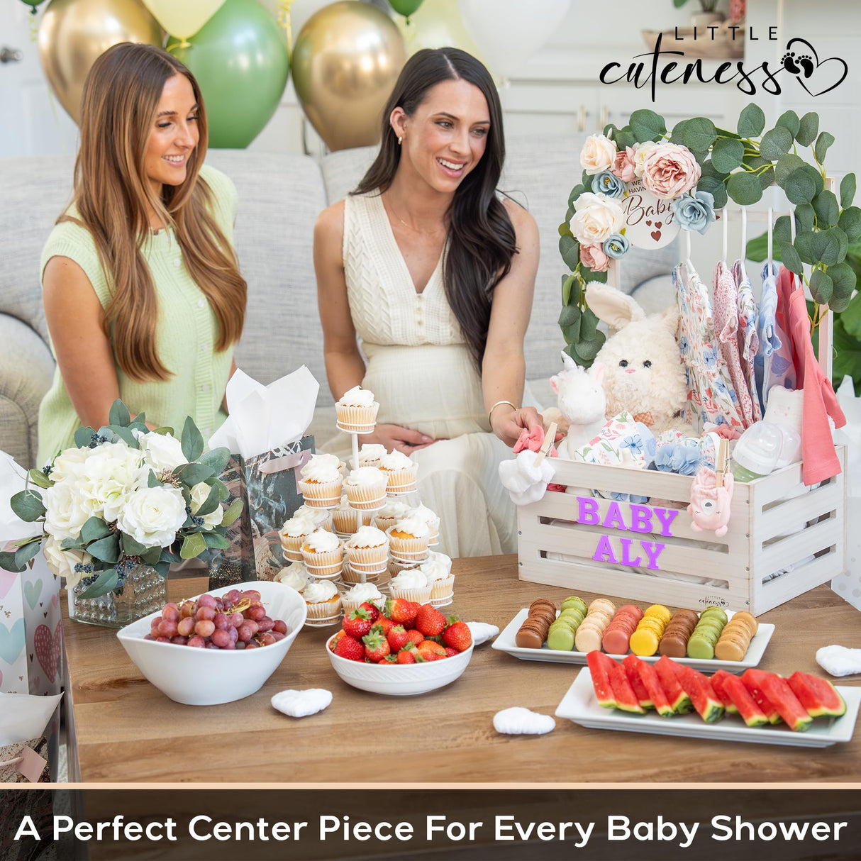 Wooden Baby Shower Crate Closet - Customizable Wooden Crate Box with Dual Rod System, Personalized Baby Shower Basket Alphabet Letters, Easy Assembly Baby Baskets for Baby Shower (Rustic White) Little Cuteness
