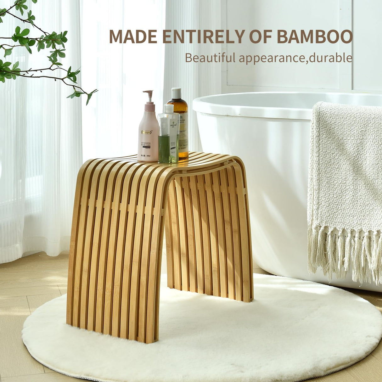 CWUINT Bamboo Dining Stool and Chair - Durable and Beautifully Designed for Dining Room, Living Room, Bedroom and Bathroom CWUINT