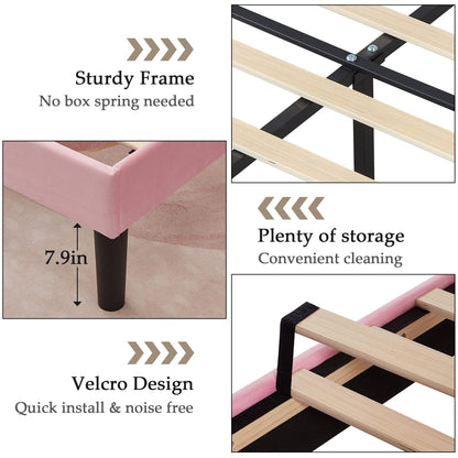 VECELO Full Size Upholstered Platform Bed Frame with Tufted Adjustable Headboard/Mattress Foundation/Wood Slat Support,Easy Assembly,Pink