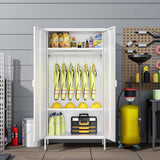 Ustamio White Metal Wardrobe Cabinet with Hanging Rod, Metal Armoire Wardrobe Closet with Doors for Bedroom, Office, Laundry Room and Changing Room, Metal Locker Cabinet Ustamio