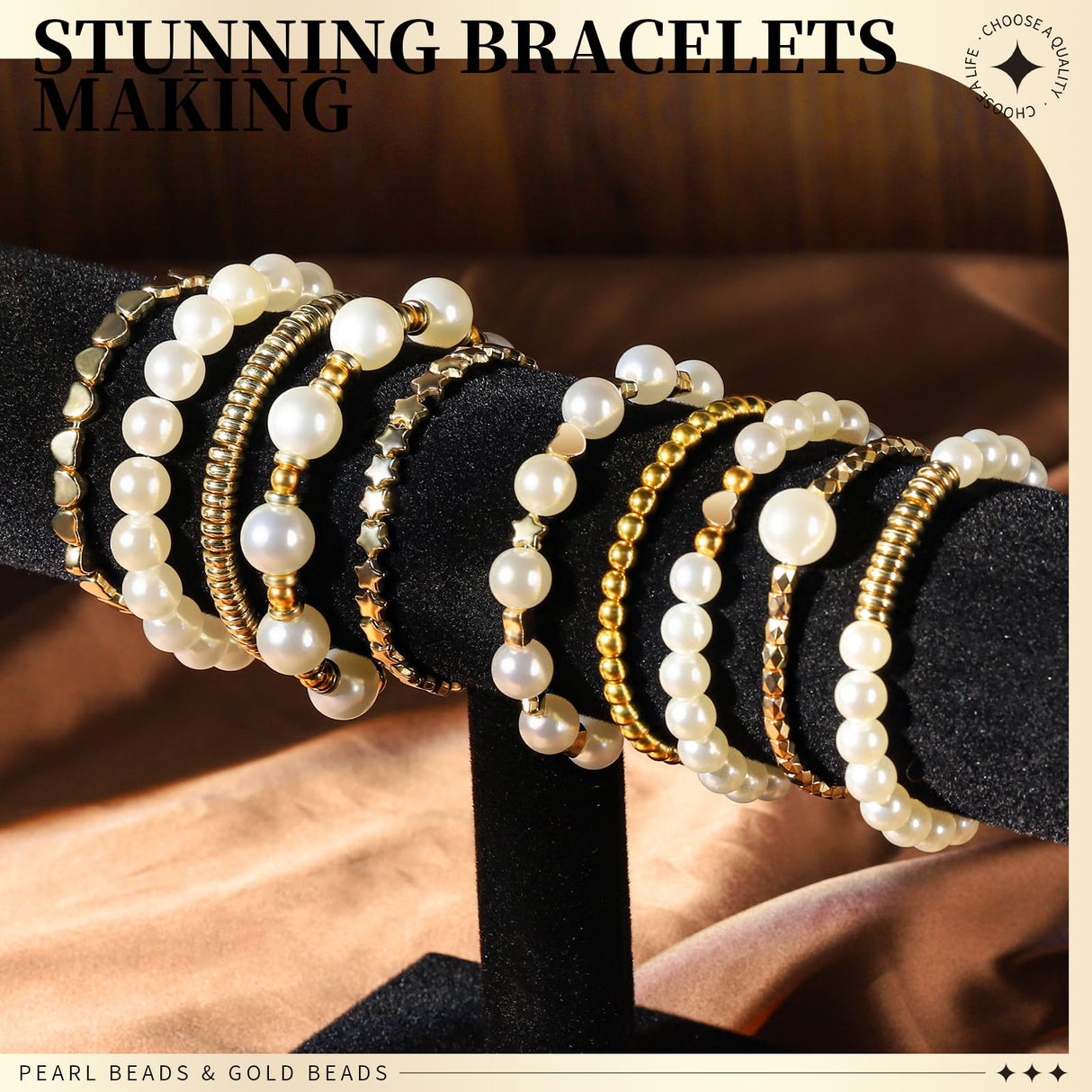 LEOBRO Pearl Beads for Bracelets, 720PCS Bracelet Making Kit for Adult, Friendship Bracelet Kits, Bracelet Bead Kits, Small Pearl Beads and Gold Beads Beading Kit for Bracelets, Jewelry Making Kit LEOBRO