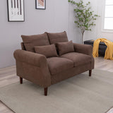 Panana Modern Sofa 54.5" Loveseat Couch with Cushion Back and Arms, 2 Seater Sold Wood Legs Sofa (Brown Linen, Rolled arm) Panana