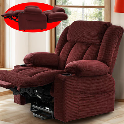 Cfvyne Three Motor Large-Wide Power Lift Chairs Recliners for Big and Tall Elderly, 180° Lay Flat Lift Chair, Infinite Position, Power Headrest, Heat & Vibration Massage (Plush Flannel, Burgundy Red)