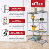 Origami 4-Tier Storage Shelves on Wheels, Steel Shelving Holds 1000 pounds, Heavy Duty Garage Storage & Organization, Closet Organizer, Utility Shelf Origami