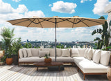 Bigroof 15ft x 9ft Patio Double-Sided Umbrella with Base & Crank, Extra Large Rectangular Outdoor Umbrella for Patio, poolside Lawn & Garden, Beige Bigroof