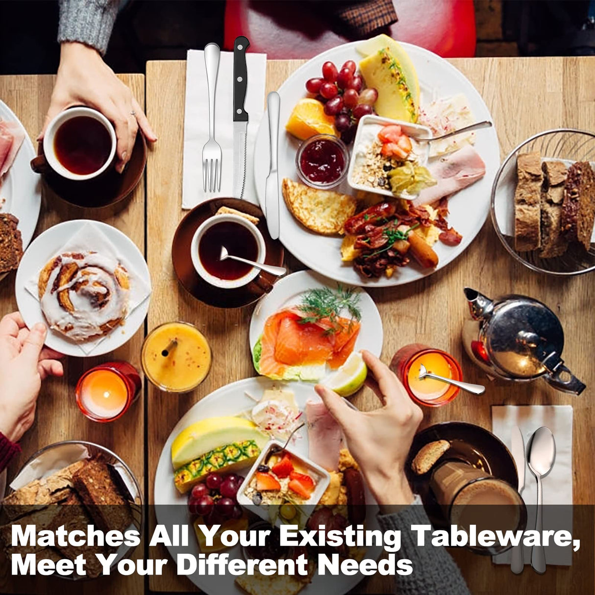 49-Piece Stainless Steel Silverware Set with Cutlery Organizer, Service for 8 with Steak Knives and Kitchen Utensils JUNLIN