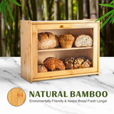 Laura's Green Kitchen Bread Box - Bamboo Bread Box For Kitchen Countertop | Bread Storage For Homemade Bread, Double Layer Bread Box For Kitchen Counter, Farmhouse Bread Container, Wood Breadbox Laura's Green Kitchen
