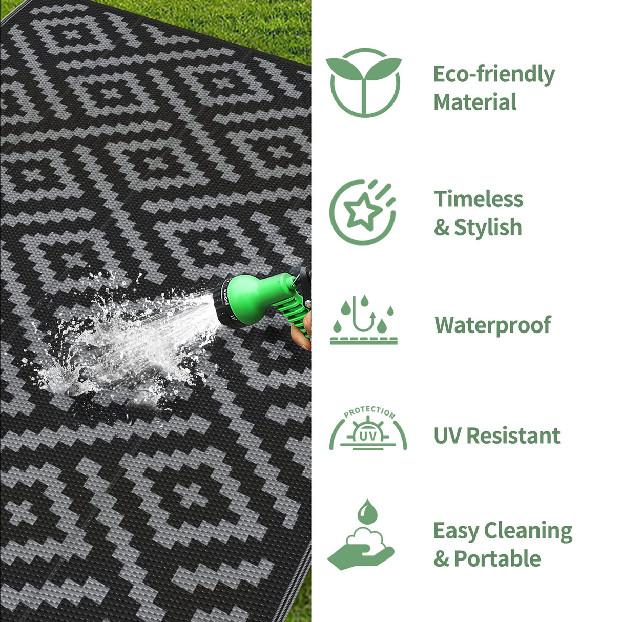 GENIMO Outdoor Rug for Patio Clearance,5'x8' Waterproof Mat,Reversible Plastic Camping Rugs,Rv,Porch,Deck,Camper,Balcony,Backyard,Black & Gray GENIMO
