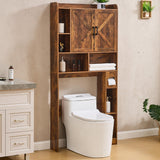 Viroformo Over The Toilet Storage Cabinet, Farmhouse Storage Cabinet 32 Inches Width Over Toilet with 2 Barn Door and Toilet Paper Holder Stand, White Toilet Rack for Bathroom, Laundry, Restroom Viroformo