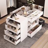 MOUMON Makeup Vanity Storage Island with Drawers and Shelves, Wardrobe Closet Island with Glass Tabletop, for Dressing Room Cloakroom White (47.2”W x 23.6”D x 31.5”H) MOUMON