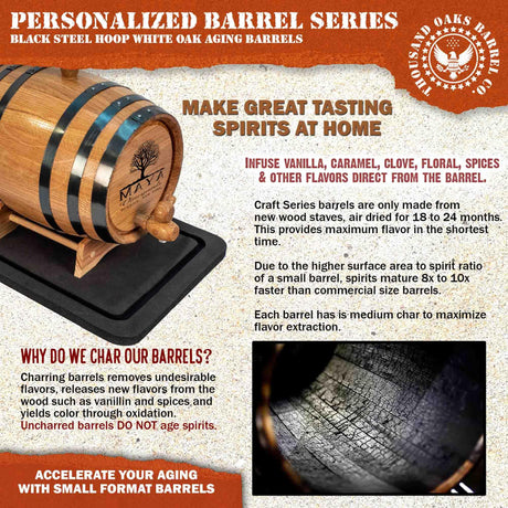 Personalized 10 Liter Oak Wine Barrel (2.5 gallon) with Stand, Bung, and Spigot | Age Cocktails, Bourbon, Whiskey, Beer and More! | Laser Engraved Vineyards Design (B331) THOUSAND OAKS BARREL