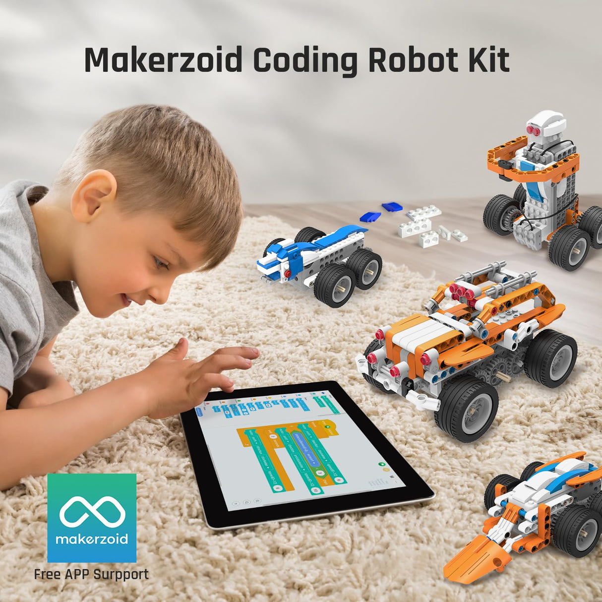 makerzoid STEM Coding Robot Kits for Kids Ages 6+, 26-in-1 Educational Programmable Scratch Coding Robotics Kit, APP RC Robot Jeep Car Birthday Children's Day Gift for Boy Girls(400+ Pcs) makerzoid