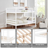 FLEXISPOT Full Over Full Solid Wood Bunk Bed with Ladder,Wooden Bunk Bed with High Guardrail and Ladder for Kids, Teens, Dorm Rooms, and Guest Rooms,No Box Spring Needed,White FLEXISPOT