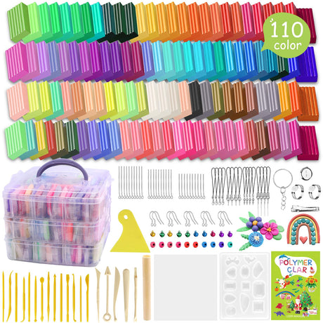 PeacePeo Polymer Clay 110 Colors Non-Sticky Oven Bake Clay 215 Pcs Non-Toxic Modeling Baking Clay for Kids with Sculpting Tools Kit for Adults Beginners Art Craft PeacePeo