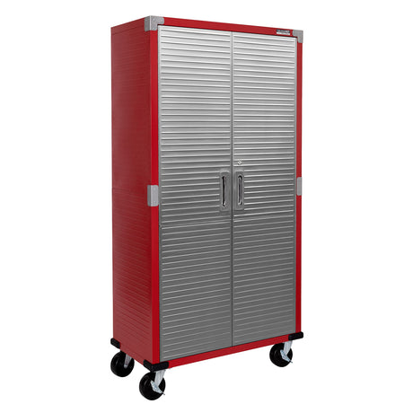 Seville Classics UltraHD Solid Steel Rolling Lockable Metal Storage Cabinet Locker Organizer w/Adjustable Shelves for Garage, Warehouse, Office, Classroom, 36" W x 18" D x 72" H, Red Seville Classics