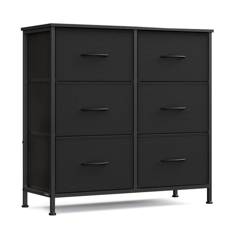 SONGMICS Dresser for Bedroom, Chest of Drawers, TV Stand, Steel, MDF, 6 Non-Woven Fabric Drawers, Storage Organizer Unit, Closet, Entryway, Ink Black and Ebony Black ULGS123B01S SONGMICS