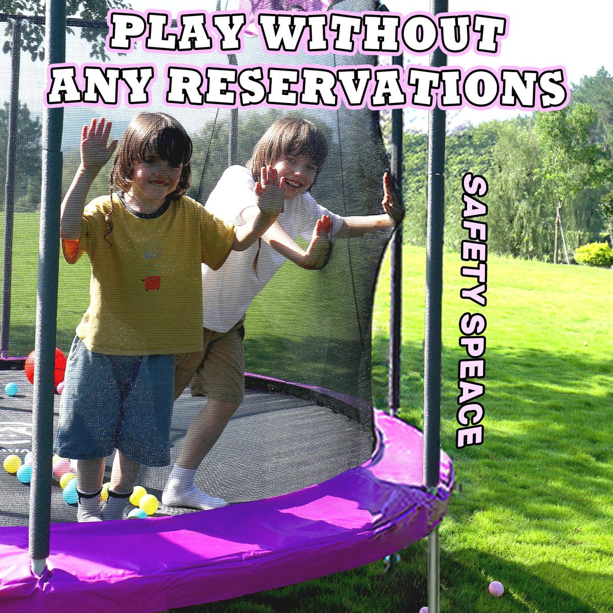 ACWARM HOME 14 FT Trampoline for Kids and Adults, Trampolines with Basketball Hoop and LED Lights,Trampoline Outdoor with Net, ASTM Approved, Purple ACWARM HOME